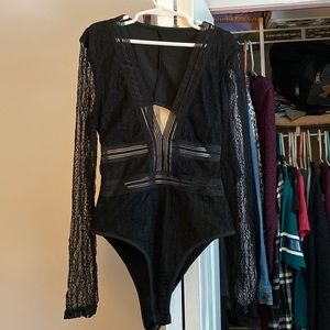 Deep v black bodysuit